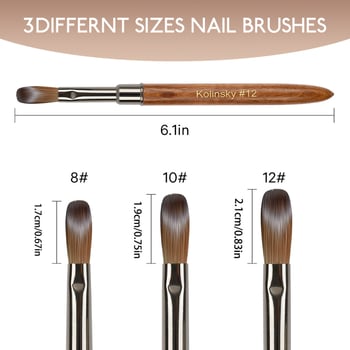 Pen pentru unghii cu păr Kolinsky, vârf de cristal, mâner din lemn, pensulă 1 bucată