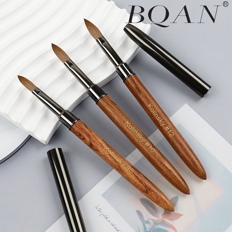 Pen pentru unghii cu păr Kolinsky, vârf de cristal, mâner din lemn, pensulă 1 bucată