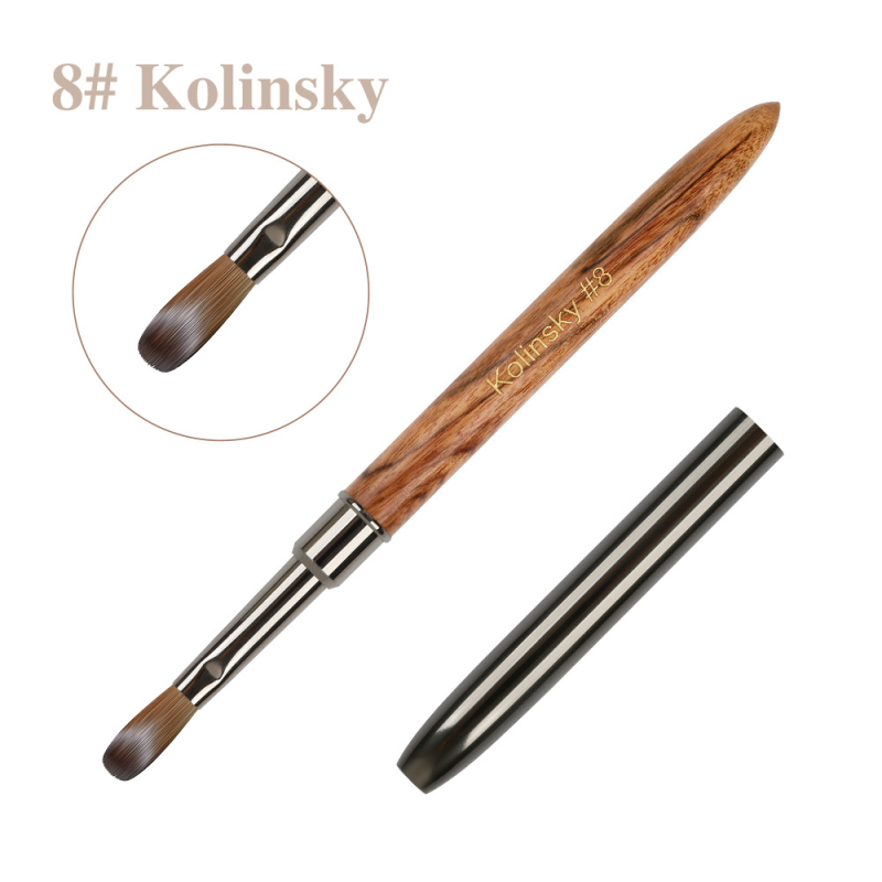 Pen pentru unghii cu păr Kolinsky, vârf de cristal, mâner din lemn, pensulă 1 bucată