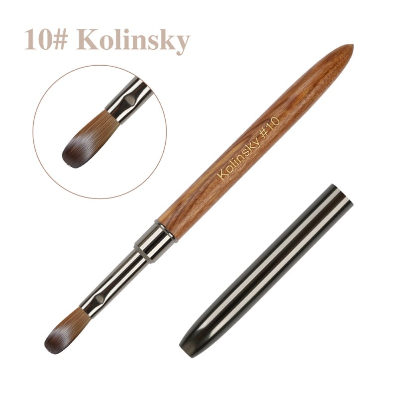 Pen pentru unghii cu păr Kolinsky, vârf de cristal, mâner din lemn, pensulă 1 bucată