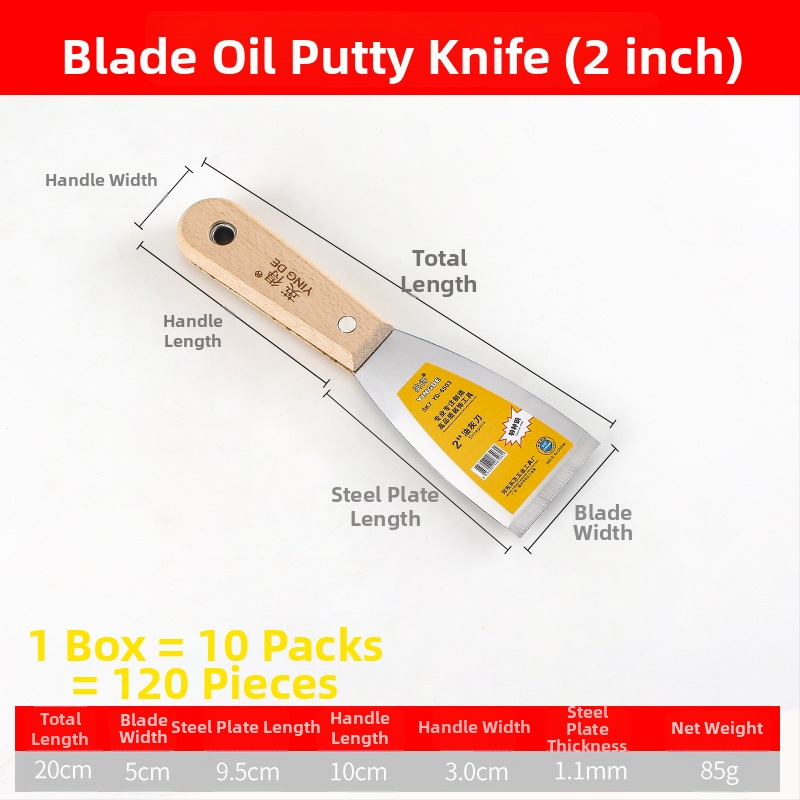 Yingde glettelő kés, fa nyéllel, éles élű, lapos típusú, falra festék kaparására
