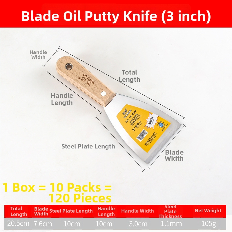 Yingde glettelő kés, fa nyéllel, éles élű, lapos típusú, falra festék kaparására