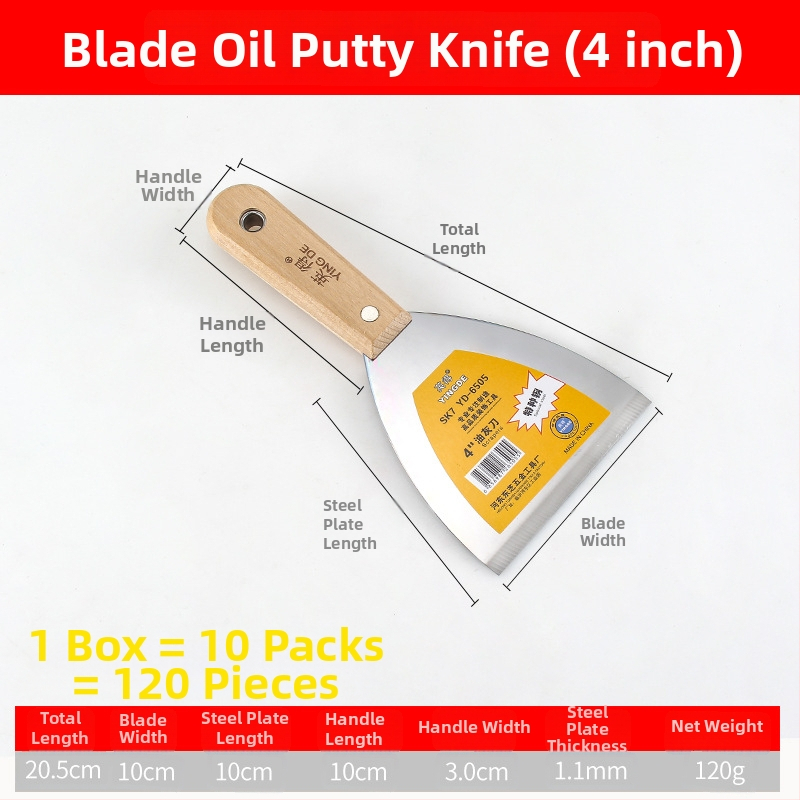 Yingde glettelő kés, fa nyéllel, éles élű, lapos típusú, falra festék kaparására