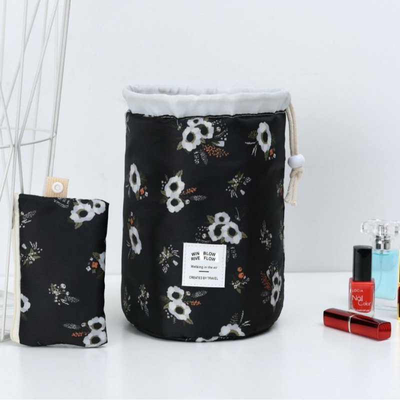 Geantă de machiaj cilindrică din Oxford, multifuncțională, montare pe perete pentru depozitare în călătorii, cosmetică, birou și baie