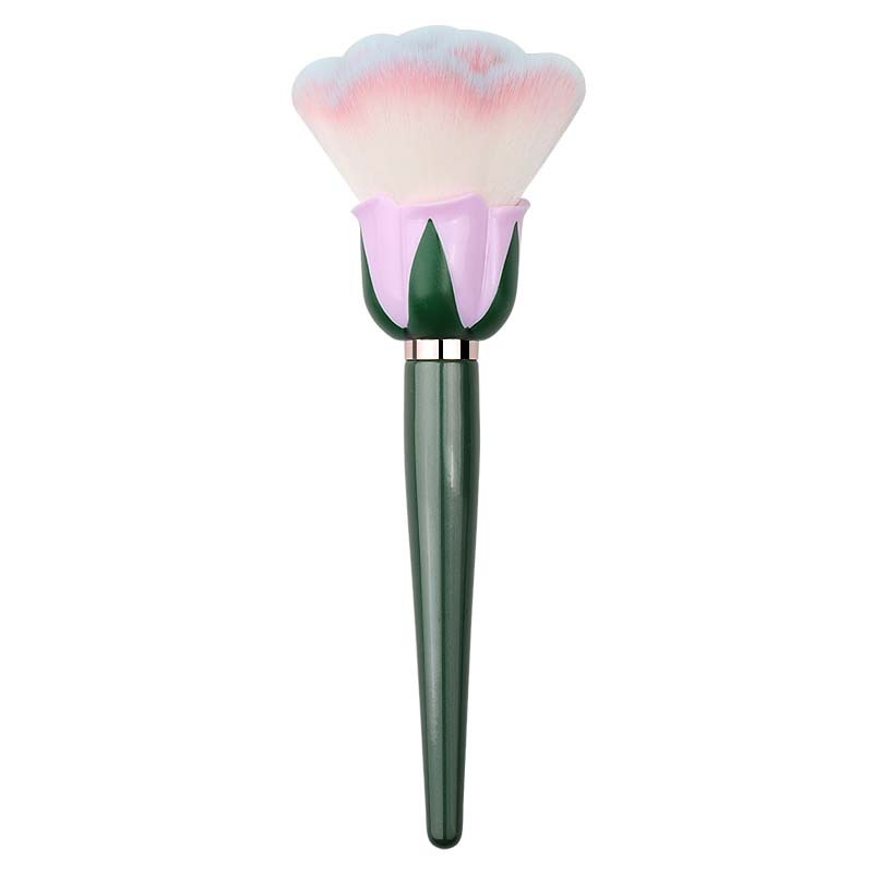 Βούρτσα μακιγιάζ προσώπου για πούδρα και ρουζ με κεφαλή σε σχήμα τριαντάφυλλο, ξύλινη λαβή, συνθετικές τρίχες, μήκος τρίχας 3.5 cm, συνολικό μήκος 18.1 cm