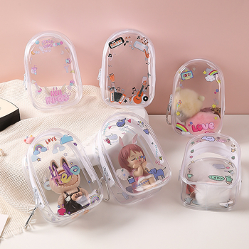 Geantă de depozitare PVC, cubică, cu fermoar dublu, multifuncțională, stil desen animat drăguț