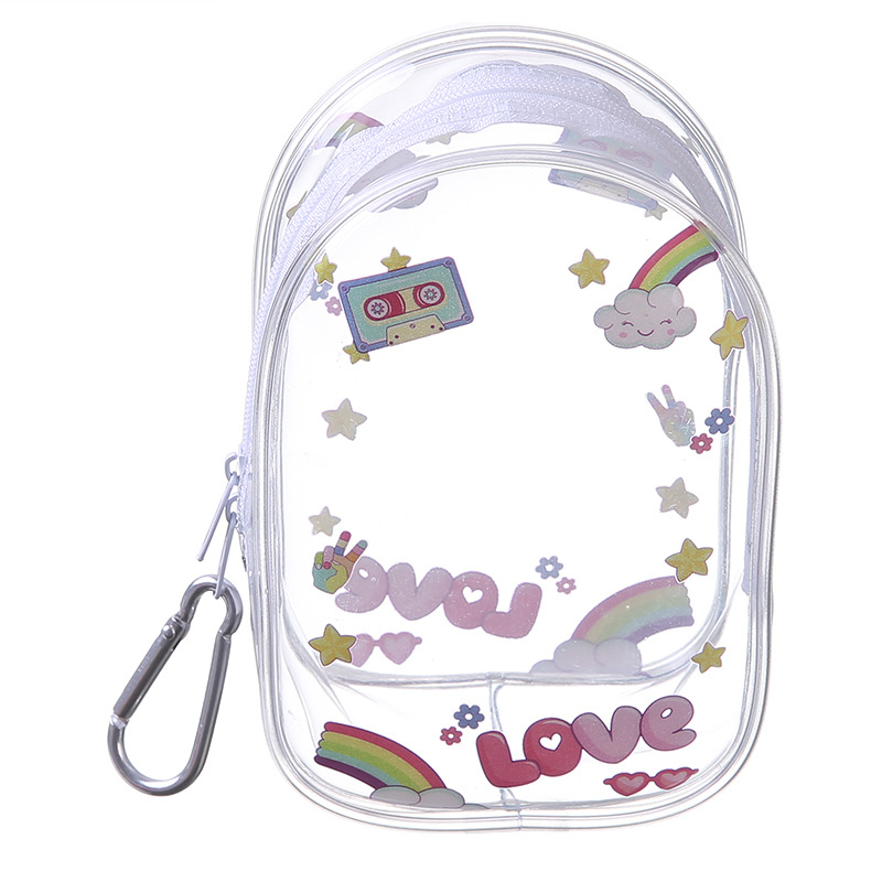 Geantă de depozitare PVC, cubică, cu fermoar dublu, multifuncțională, stil desen animat drăguț