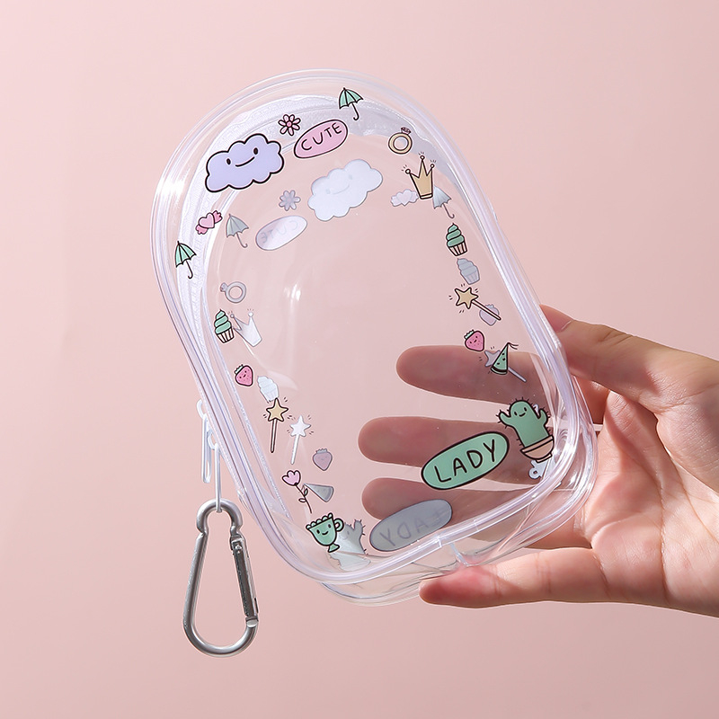 Geantă de depozitare PVC, cubică, cu fermoar dublu, multifuncțională, stil desen animat drăguț