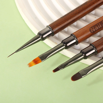 Pensulă pentru artă unghii cu mâner din lemn de santal, vârf plat mare rotund, mâner lung, set de 12 pensule de desen