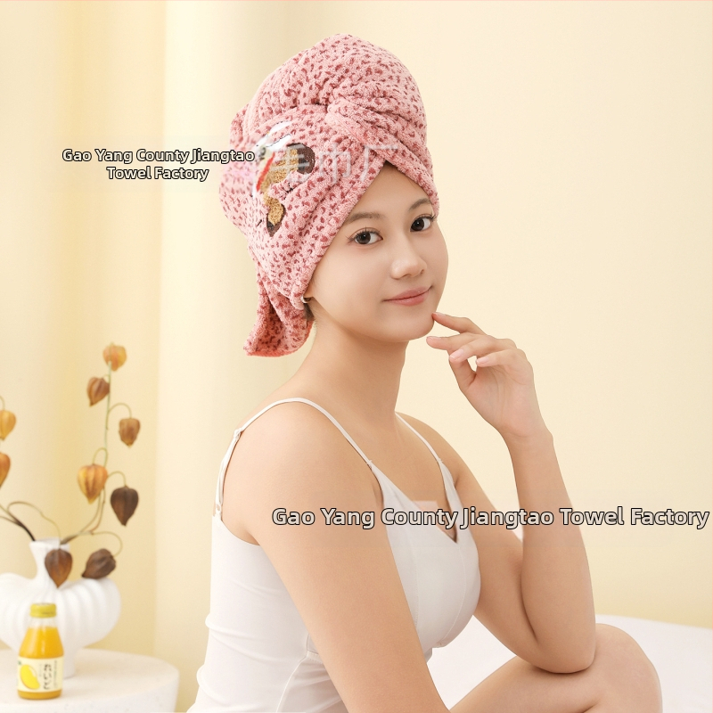 Francia hajszárításhoz való sapka cartoon hímzéssel, nagy széles pántok, coral fleece anyag, gyors száradás és nedvszívás (coral fleece; gyors száradás; nedvszívás; cartoon hímzés; nagy széles pántok)