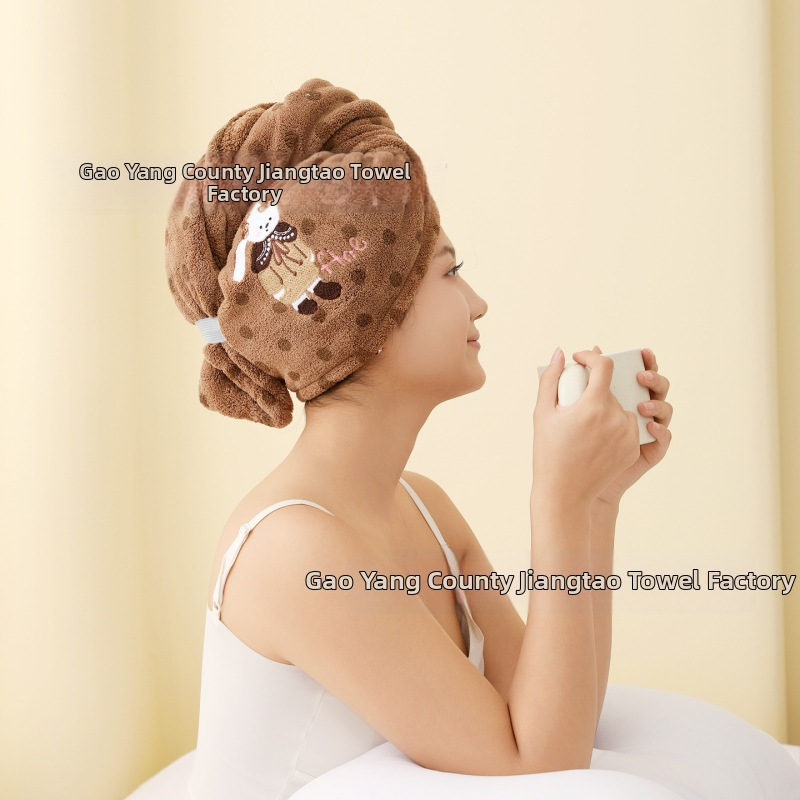 Francia hajszárításhoz való sapka cartoon hímzéssel, nagy széles pántok, coral fleece anyag, gyors száradás és nedvszívás (coral fleece; gyors száradás; nedvszívás; cartoon hímzés; nagy széles pántok)