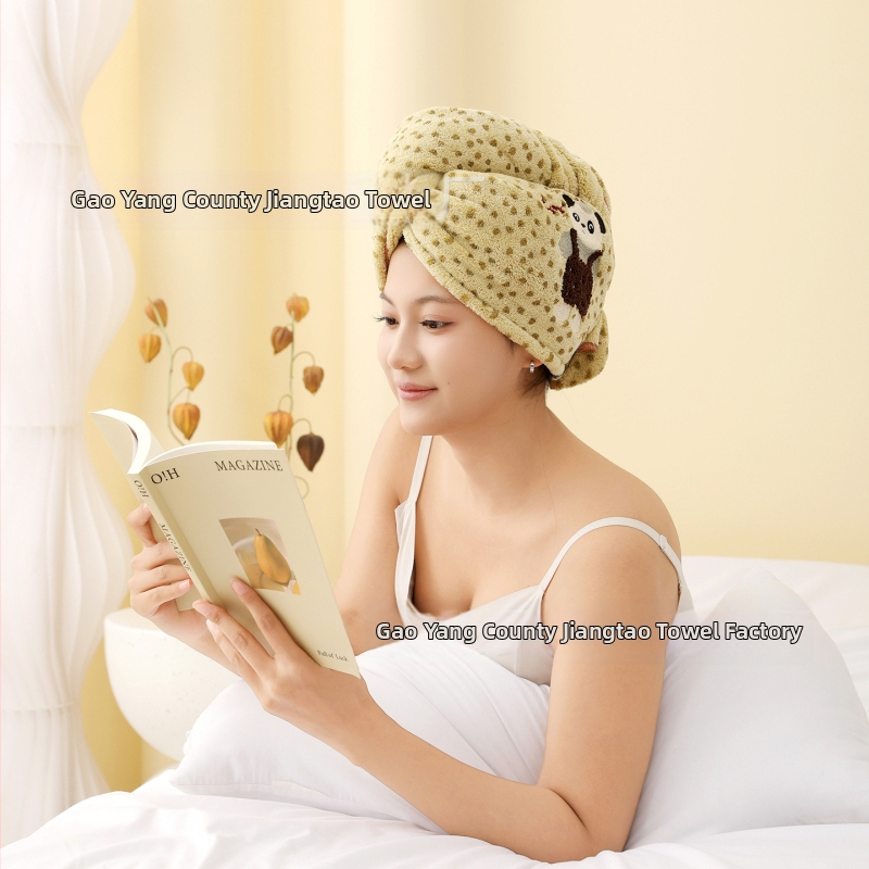 Francia hajszárításhoz való sapka cartoon hímzéssel, nagy széles pántok, coral fleece anyag, gyors száradás és nedvszívás (coral fleece; gyors száradás; nedvszívás; cartoon hímzés; nagy széles pántok)