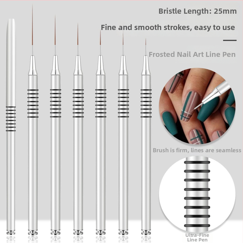 Sada štetcov na manikúru umenie, 6 kusov, s dlhými kovovými rukoväťami a 8 spirálnymi kruhmi pre čiary a maľovanie kvetov