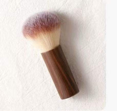 Pensulă de machiaj cu peri din nylon și mâner din bambus, pachet unic; pentru pudră liberă și fard de obraji