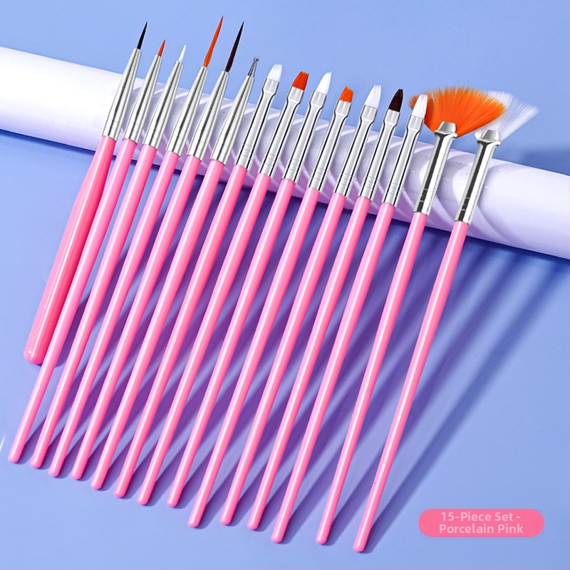 Set štetcov na manikúru, 15 kusov, plastová dlhá rúčka, OPP balenie