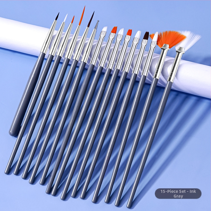 Set štetcov na manikúru, 15 kusov, plastová dlhá rúčka, OPP balenie