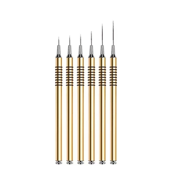 Set de 6 pensule pentru unghii cu mânere metalice lungi, priză spirală antiaderentă, stilou pentru desenarea liniilor și pensule colorate