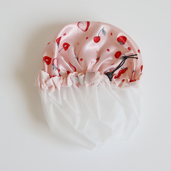 Kapa za tuširanje za odrasle s dvostrukim slojem i regulirajućom šnirkom, vodootporna, materijal poliester-pamuk + PEVA, idiličan stil