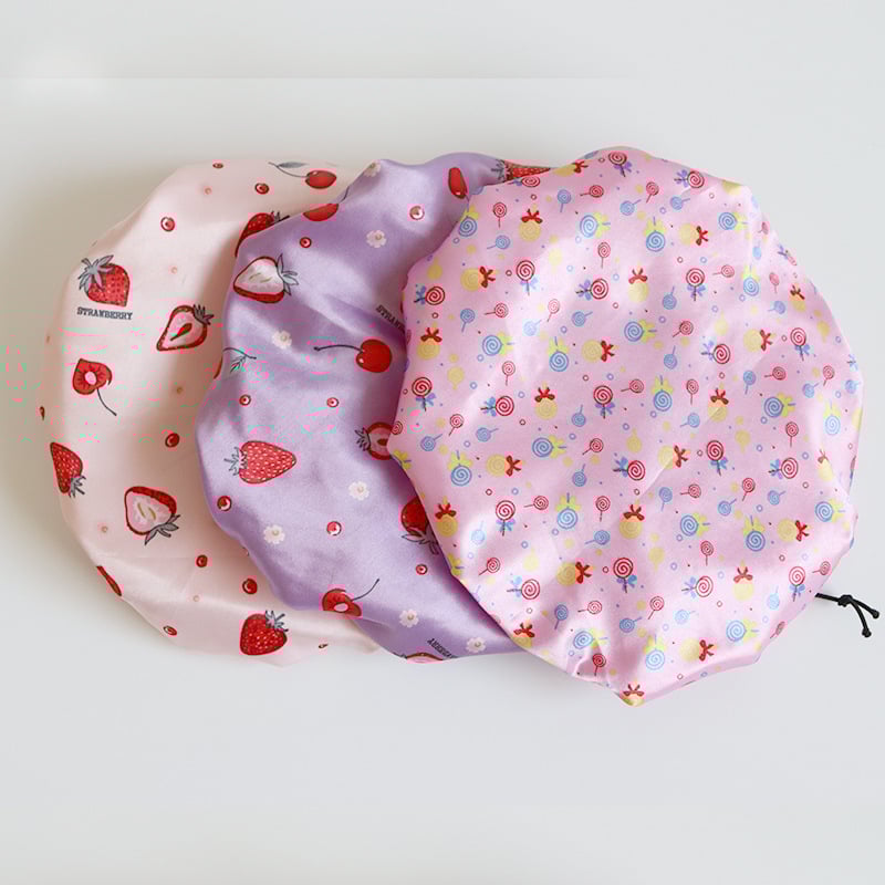 Kapa za tuširanje za odrasle s dvostrukim slojem i regulirajućom šnirkom, vodootporna, materijal poliester-pamuk + PEVA, idiličan stil