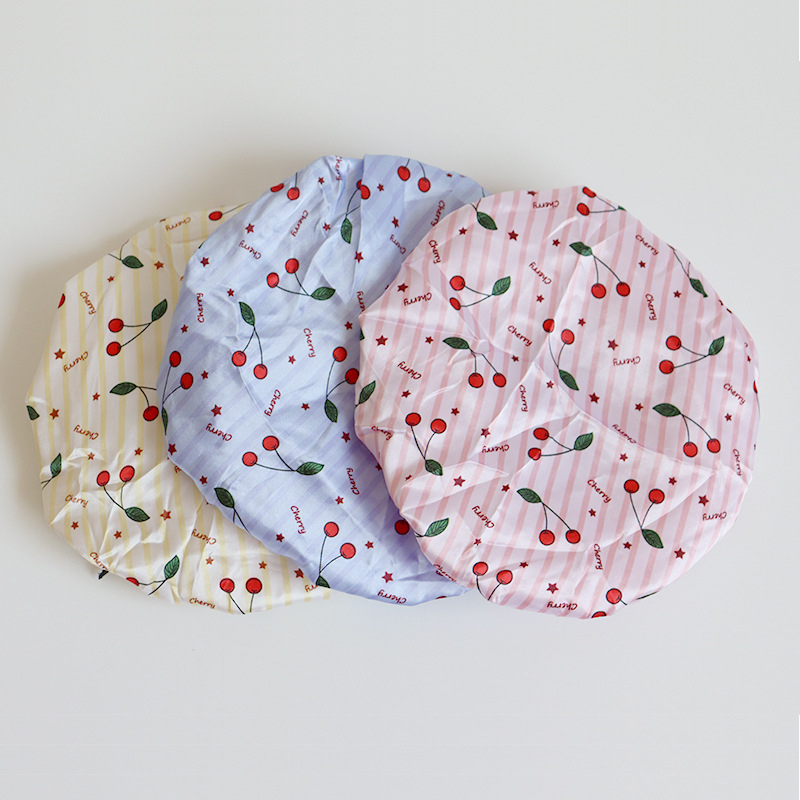 Kapa za tuširanje za odrasle s dvostrukim slojem i regulirajućom šnirkom, vodootporna, materijal poliester-pamuk + PEVA, idiličan stil