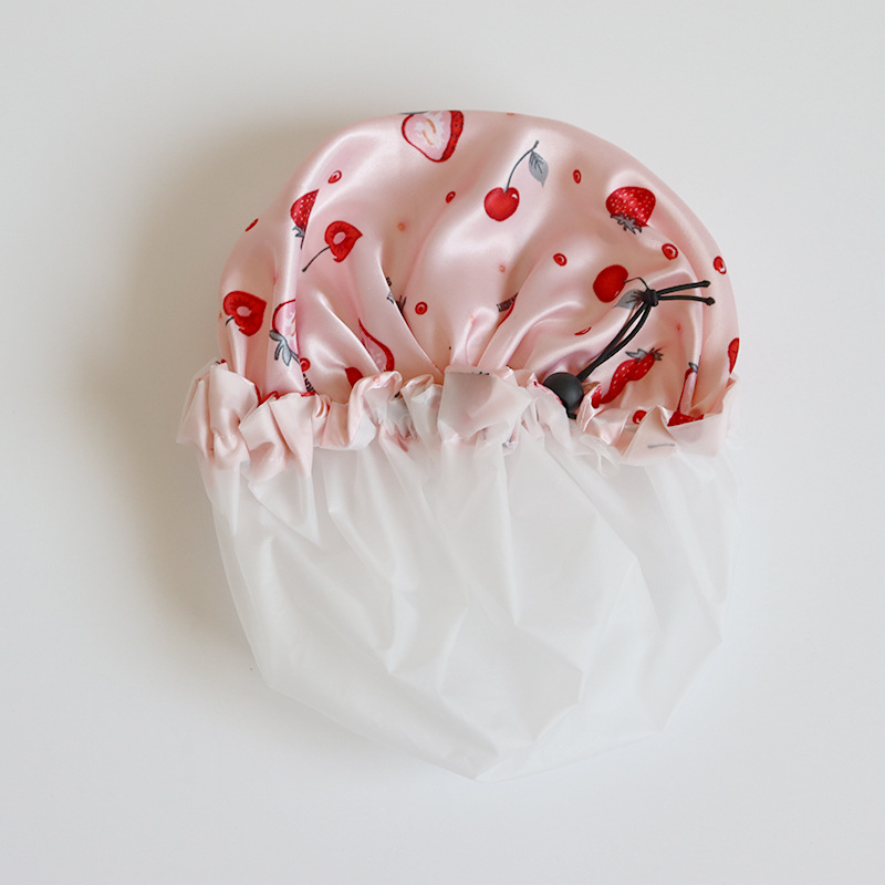 Kapa za tuširanje za odrasle s dvostrukim slojem i regulirajućom šnirkom, vodootporna, materijal poliester-pamuk + PEVA, idiličan stil