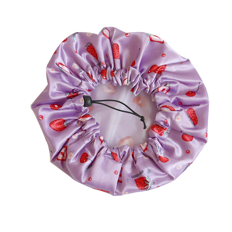 Kapa za tuširanje za odrasle s dvostrukim slojem i regulirajućom šnirkom, vodootporna, materijal poliester-pamuk + PEVA, idiličan stil