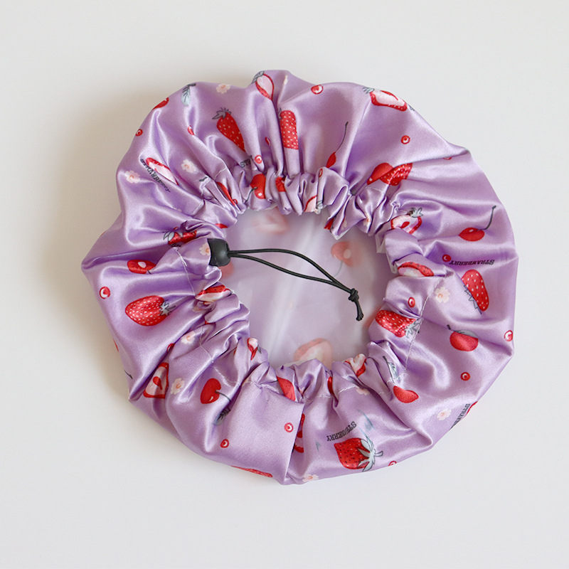 Kapa za tuširanje za odrasle s dvostrukim slojem i regulirajućom šnirkom, vodootporna, materijal poliester-pamuk + PEVA, idiličan stil