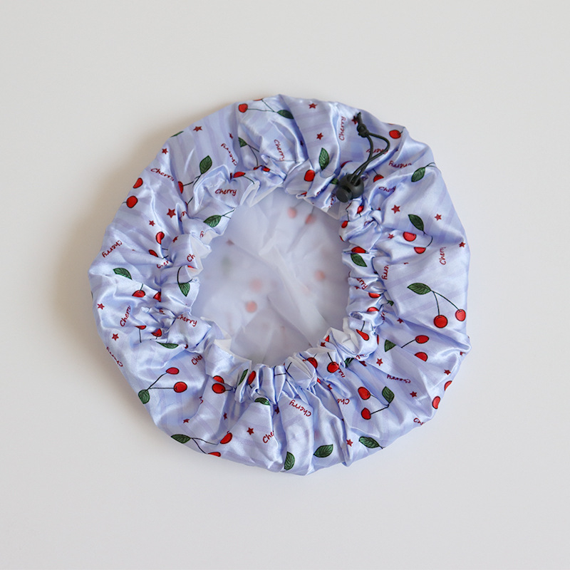 Kapa za tuširanje za odrasle s dvostrukim slojem i regulirajućom šnirkom, vodootporna, materijal poliester-pamuk + PEVA, idiličan stil