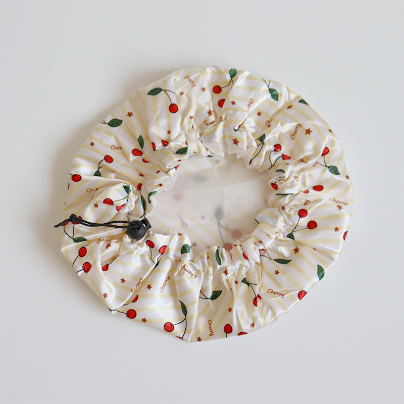 Kapa za tuširanje za odrasle s dvostrukim slojem i regulirajućom šnirkom, vodootporna, materijal poliester-pamuk + PEVA, idiličan stil