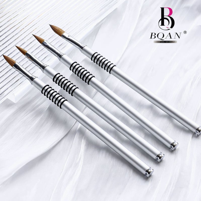 Pena gravată pentru manichiură cu mâner metalic, tijă lungă, set de 4 pensule