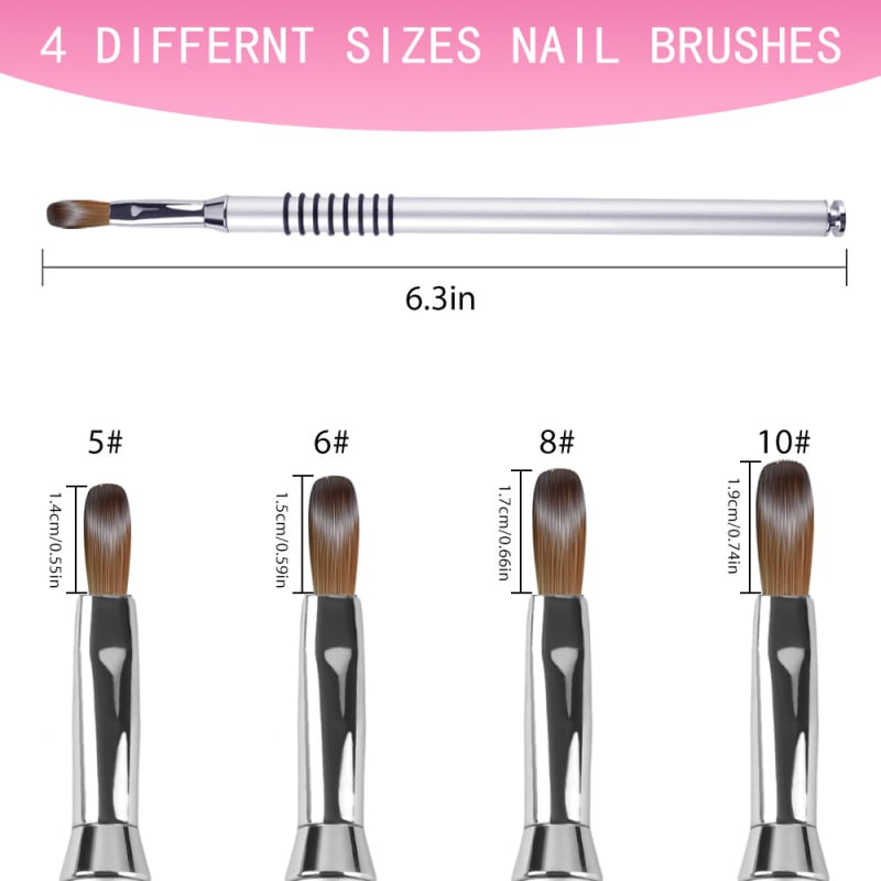 Pena gravată pentru manichiură cu mâner metalic, tijă lungă, set de 4 pensule