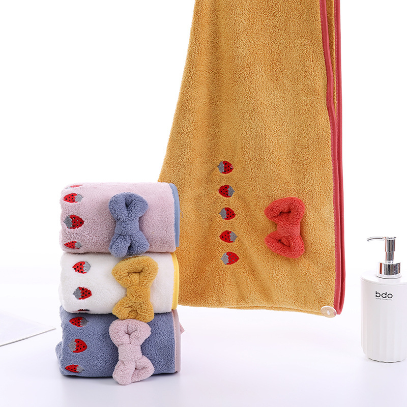 Lanie șapcă de uscare a părului din coral fleece, 150D, 80-99 g, cu funda