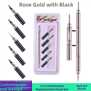 Sada štetcov na nechty: 10 kusov s vymeniteľnými hlavicami, nylonové vlákna, kovová rúčka, prenosný dizajn