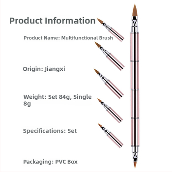 Sada štetcov na nechty: 10 kusov s vymeniteľnými hlavicami, nylonové vlákna, kovová rúčka, prenosný dizajn