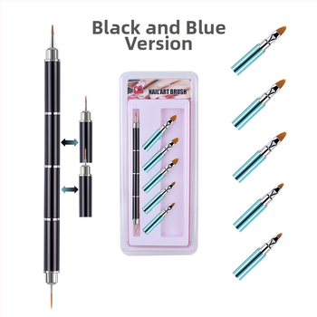 Sada štetcov na nechty: 10 kusov s vymeniteľnými hlavicami, nylonové vlákna, kovová rúčka, prenosný dizajn