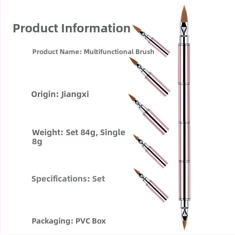 Sada štetcov na nechty: 10 kusov s vymeniteľnými hlavicami, nylonové vlákna, kovová rúčka, prenosný dizajn