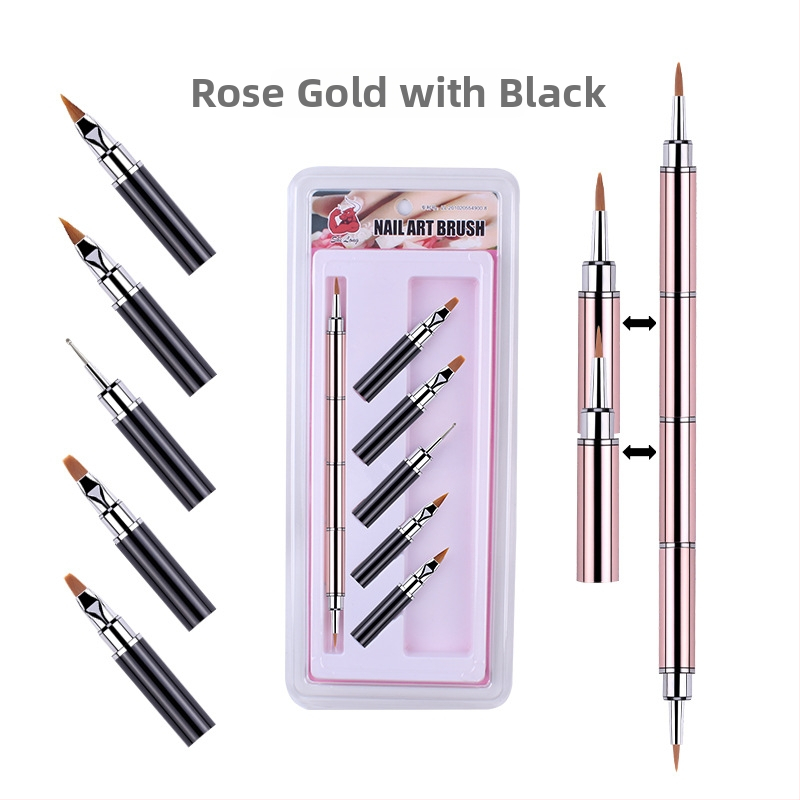 Sada štetcov na nechty: 10 kusov s vymeniteľnými hlavicami, nylonové vlákna, kovová rúčka, prenosný dizajn