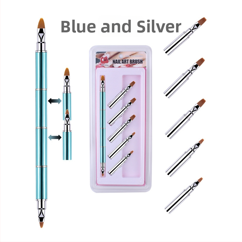 Sada štetcov na nechty: 10 kusov s vymeniteľnými hlavicami, nylonové vlákna, kovová rúčka, prenosný dizajn