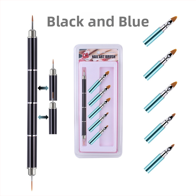 Sada štetcov na nechty: 10 kusov s vymeniteľnými hlavicami, nylonové vlákna, kovová rúčka, prenosný dizajn