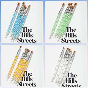 Set pensule gel pentru unghii, 5 bucăți, mâner lung din acrilic, pensule cu capete duble Geliheng