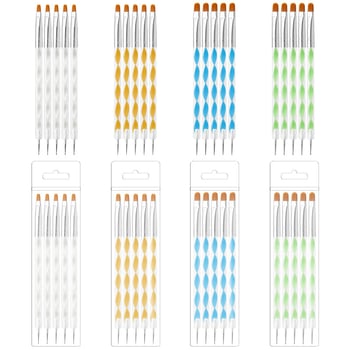 Set pensule gel pentru unghii, 5 bucăți, mâner lung din acrilic, pensule cu capete duble Geliheng
