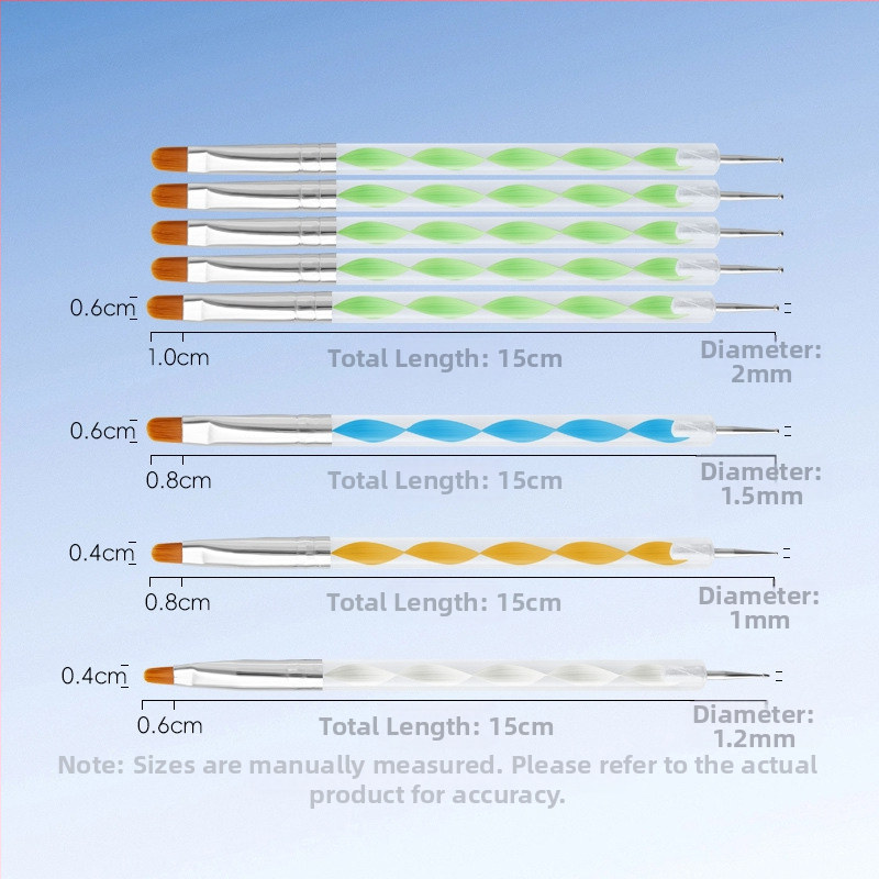 Sada štetcov na gél nechty, 5 kusov, dlhá rukoväť z akrylu, dvojstranné bodovacie pero Geliheng