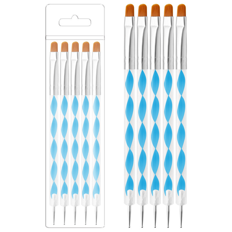 Set pensule gel pentru unghii, 5 bucăți, mâner lung din acrilic, pensule cu capete duble Geliheng
