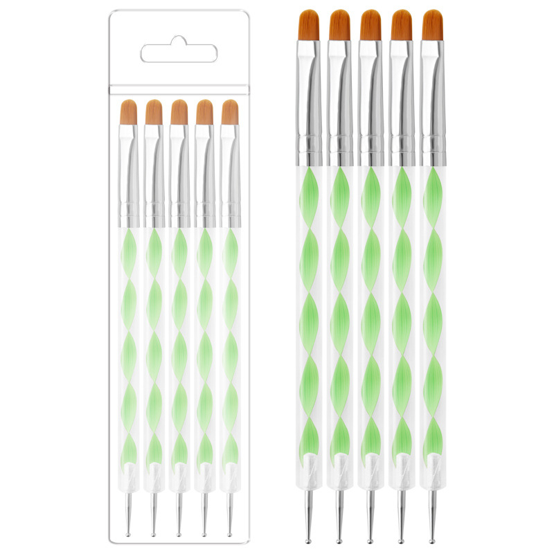 Set pensule gel pentru unghii, 5 bucăți, mâner lung din acrilic, pensule cu capete duble Geliheng