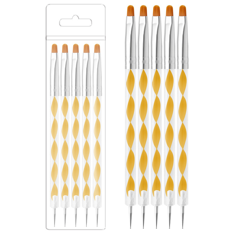 Set pensule gel pentru unghii, 5 bucăți, mâner lung din acrilic, pensule cu capete duble Geliheng