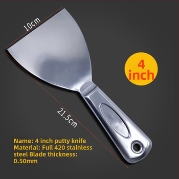 Rozsdamentes acélból készült egy darabos spatula, sík pengével, olajfoltok eltávolítására, gletteléshez és a fugák befejezéséhez padlón és falon