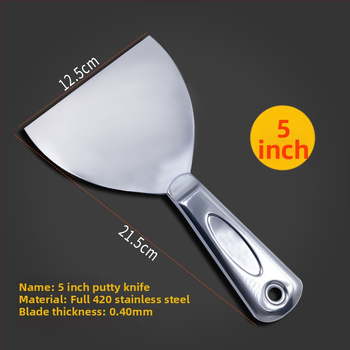 Rozsdamentes acélból készült egy darabos spatula, sík pengével, olajfoltok eltávolítására, gletteléshez és a fugák befejezéséhez padlón és falon