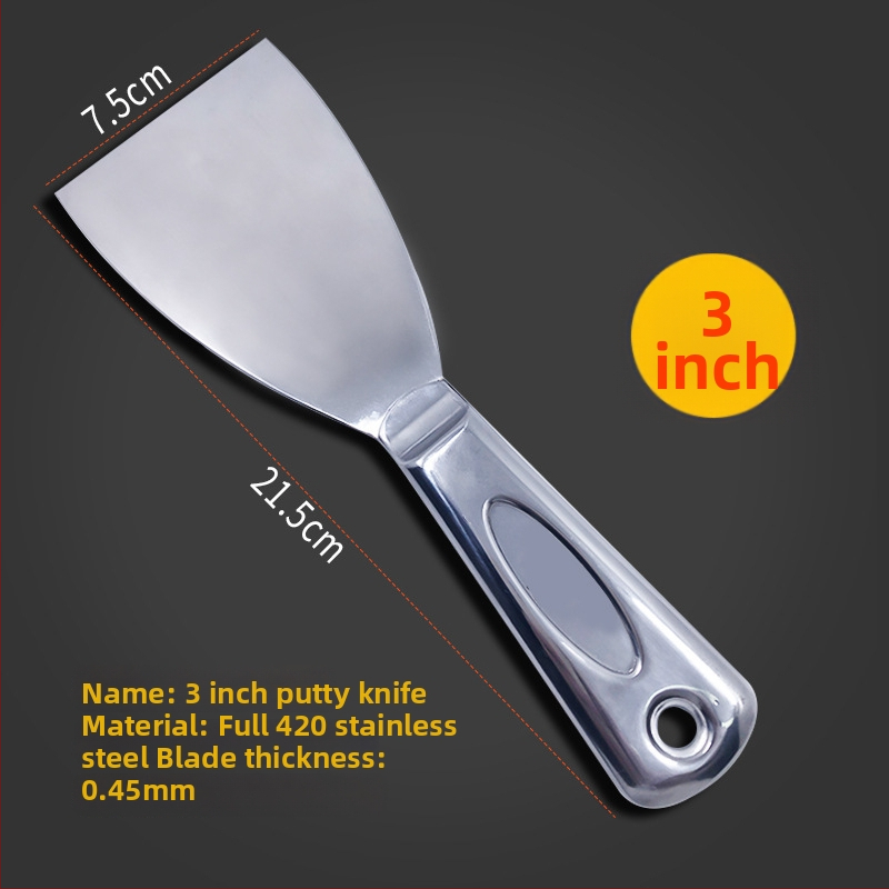 Rozsdamentes acélból készült egy darabos spatula, sík pengével, olajfoltok eltávolítására, gletteléshez és a fugák befejezéséhez padlón és falon