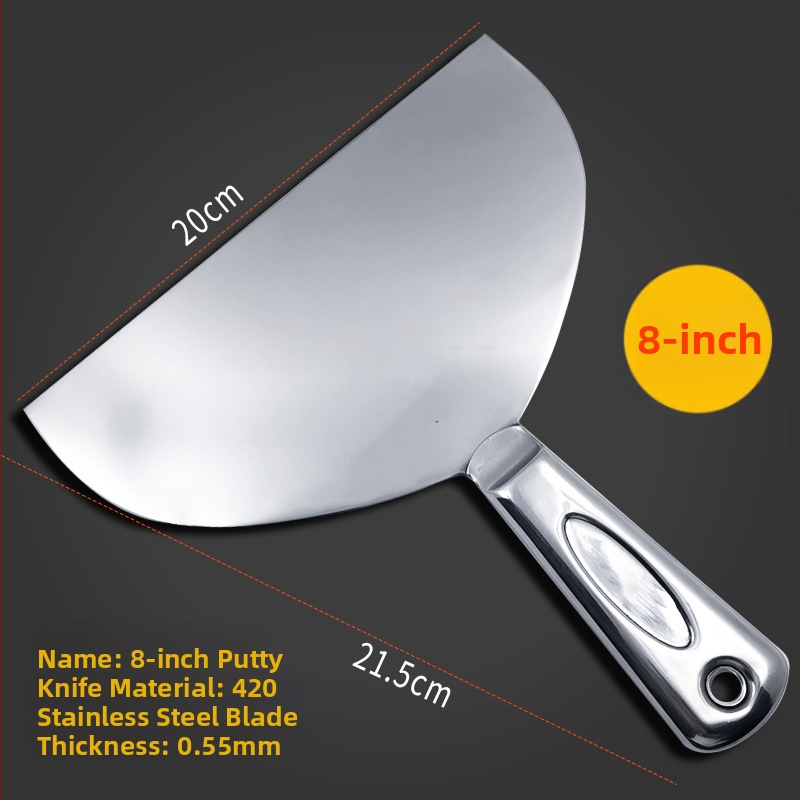 Rozsdamentes acélból készült egy darabos spatula, sík pengével, olajfoltok eltávolítására, gletteléshez és a fugák befejezéséhez padlón és falon