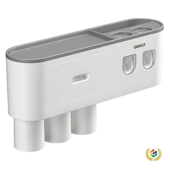 Držač četkice za zube, zidni, bez bušenja, plastičan, s pohranom i istiskivanjem paste